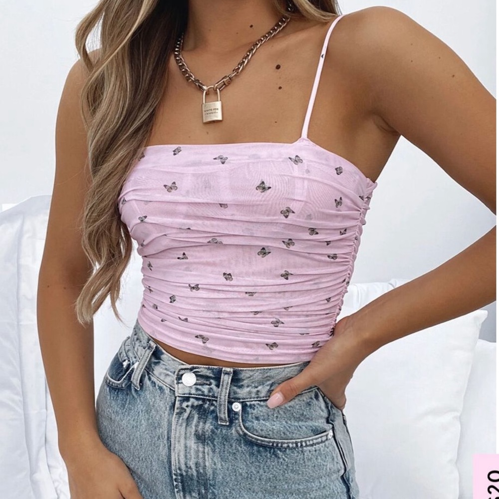 White Fox Boutique Give Me Butterflies Cropped Bustier Tank